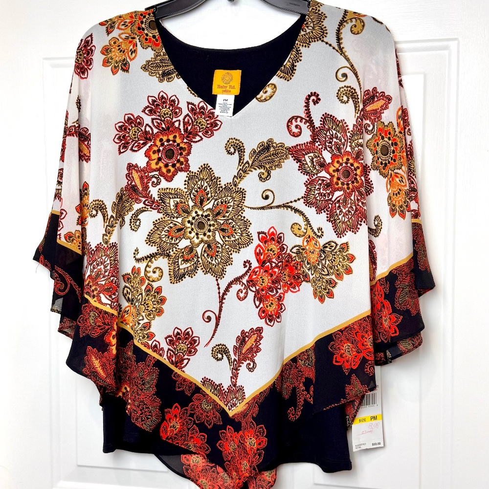 Ruby Road Flowy Floral Butterfly Top, NWT, Size PM